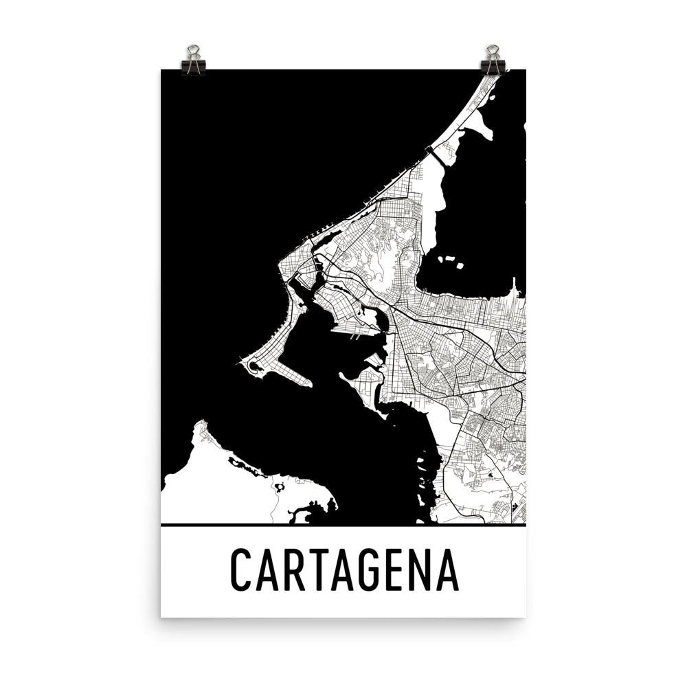 Cartagena Colombia Street Map Poster White