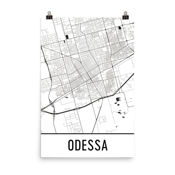 Odessa TX Street Map Poster White