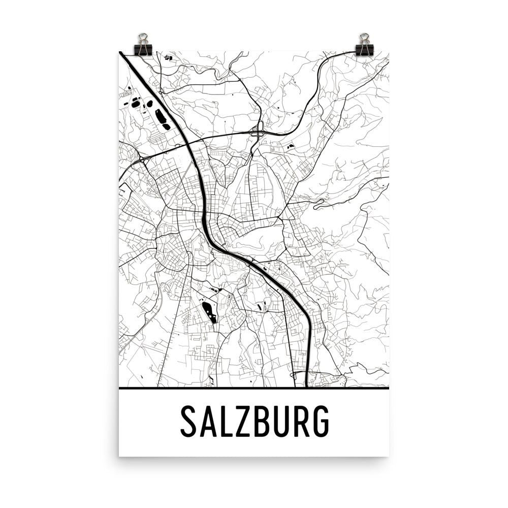 Salzburg Austria Street Map Poster White