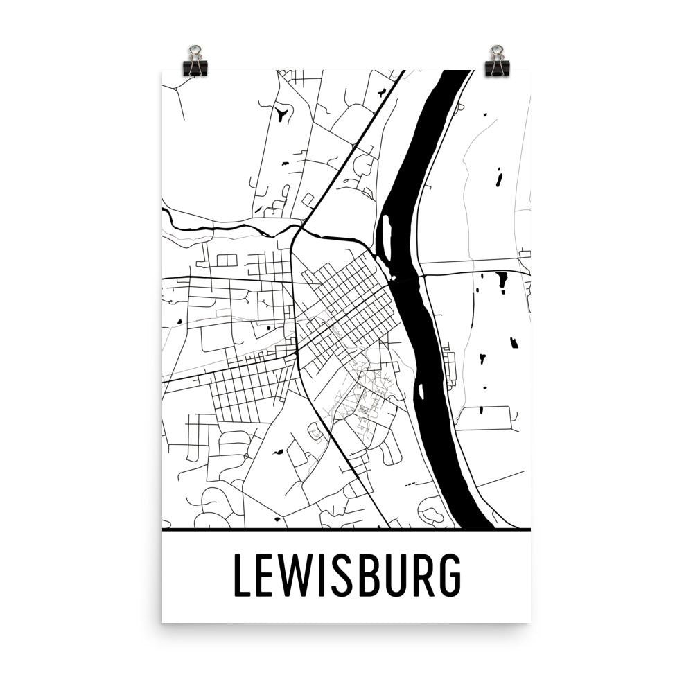 Lewisburg Pennsylvania Street Map Poster White