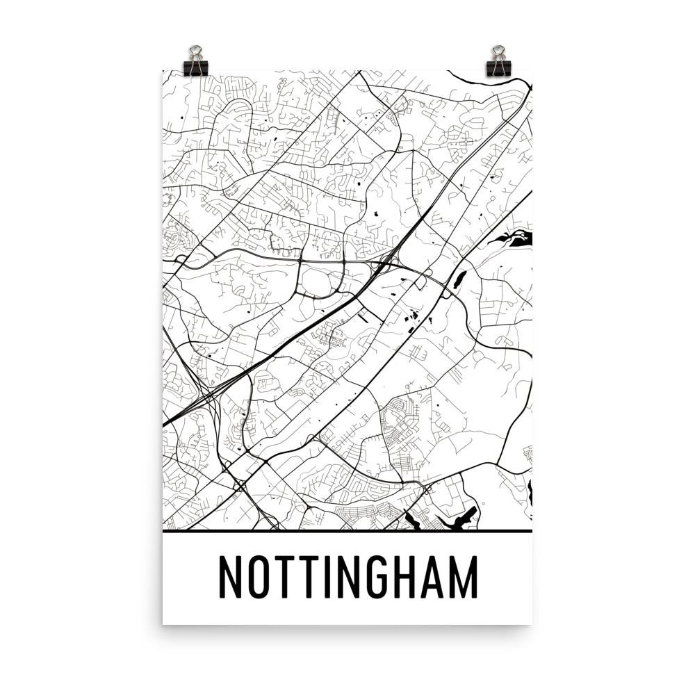 Nottingham UK Street Map Poster White