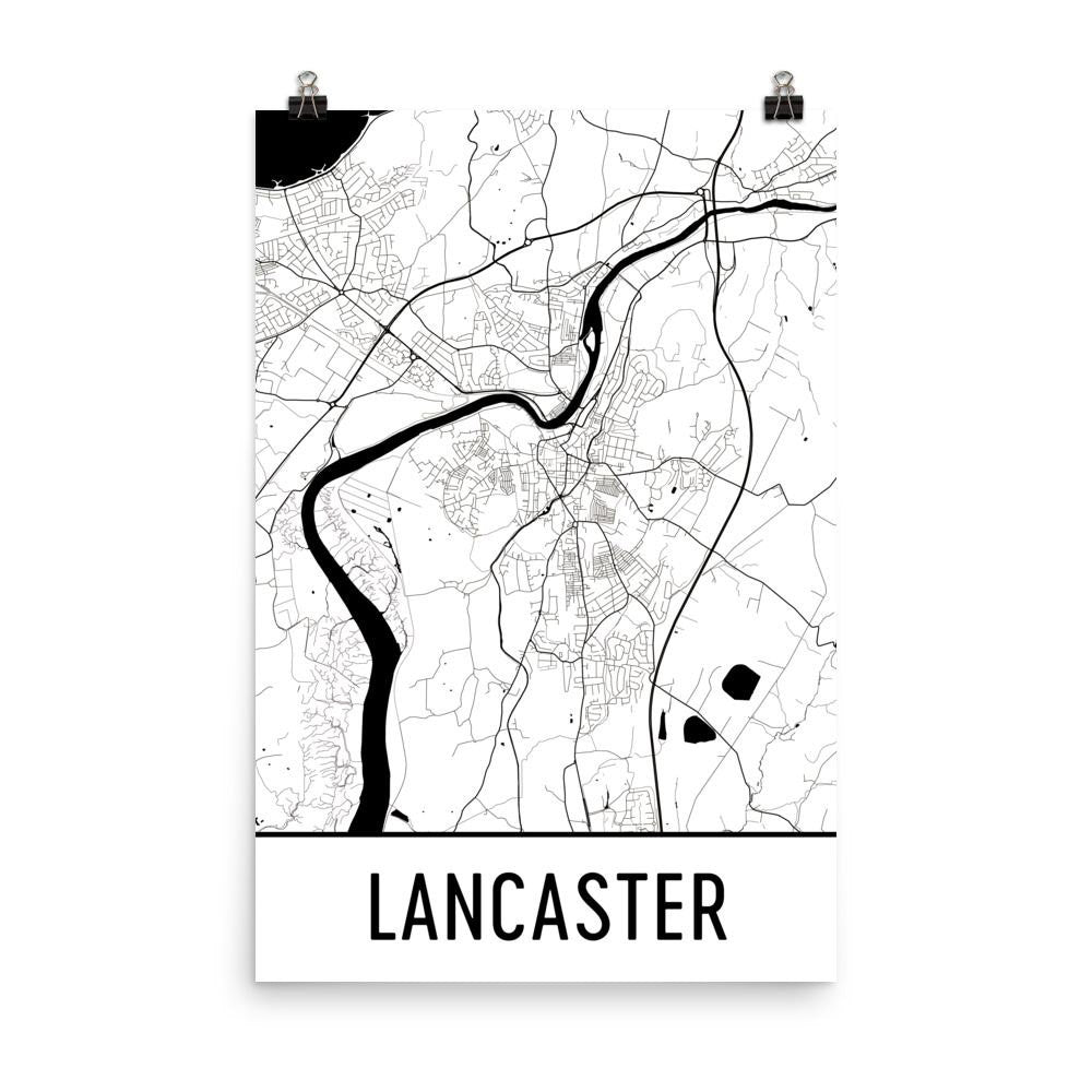 Lancaster UK Street Map Poster White