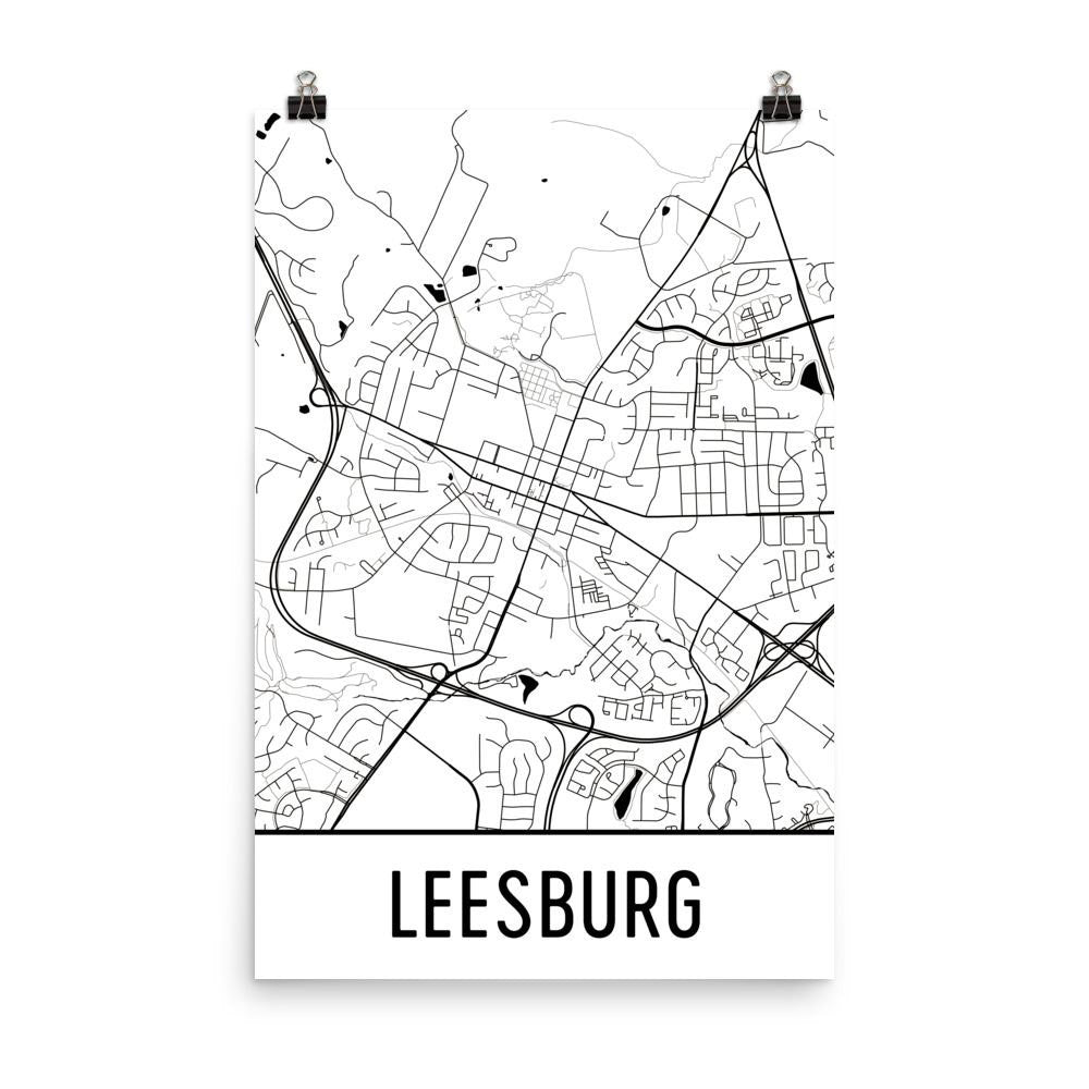 Leesburg VA Street Map Poster White