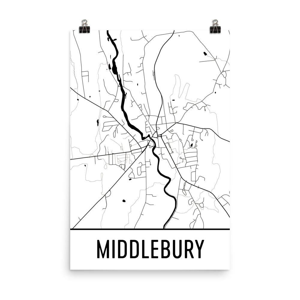 Middlebury VT Street Map Poster White