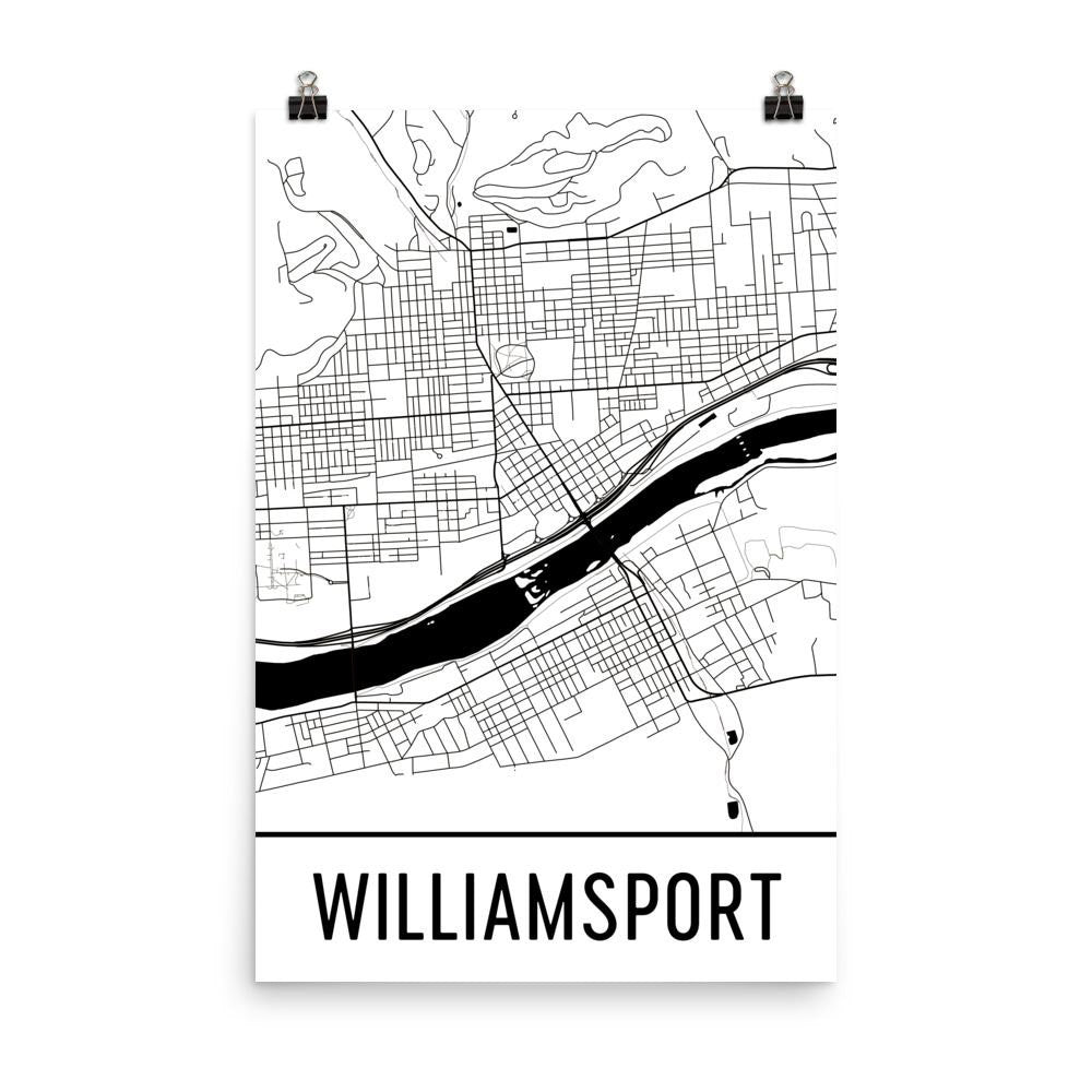 Williamsport PA Street Map Poster White