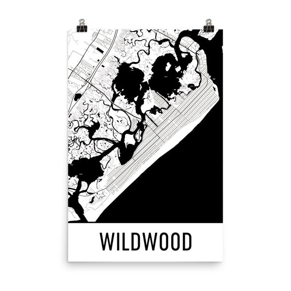 Wildwood NJ Street Map Poster White