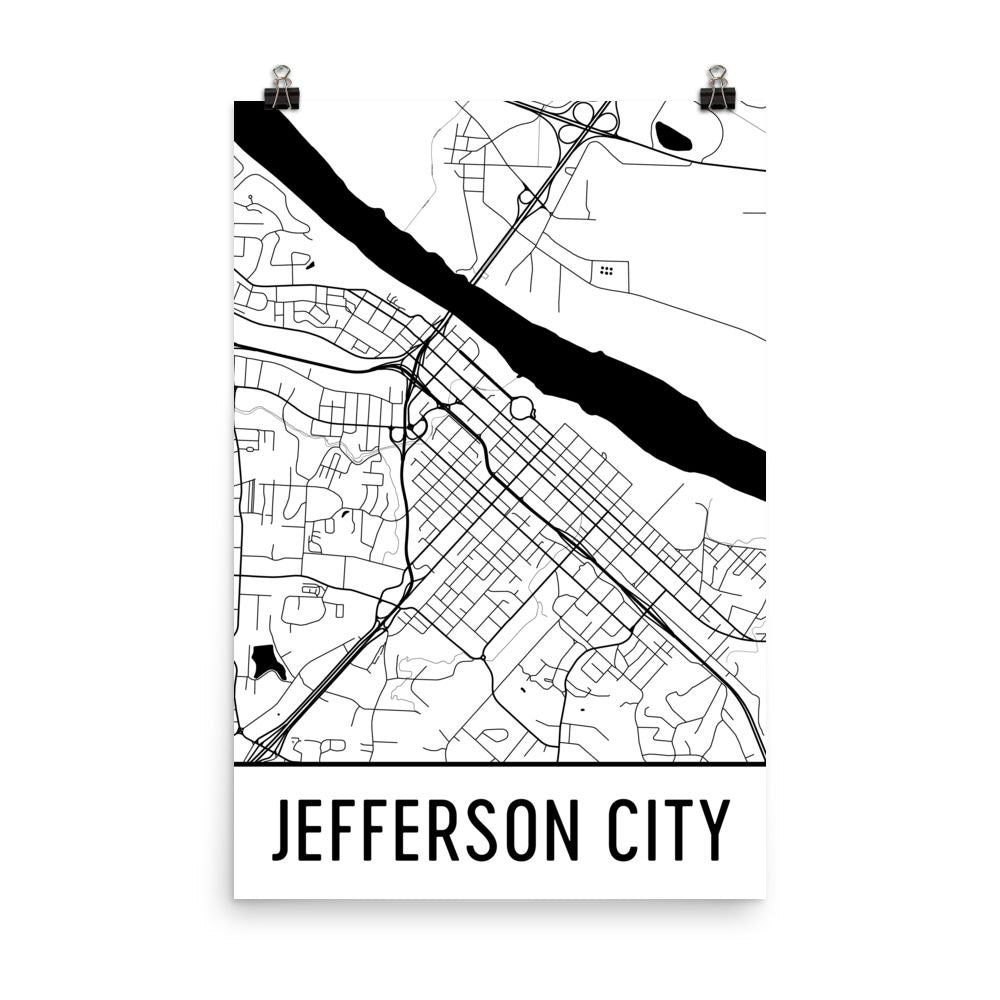 Jefferson City MO Street Map Poster White