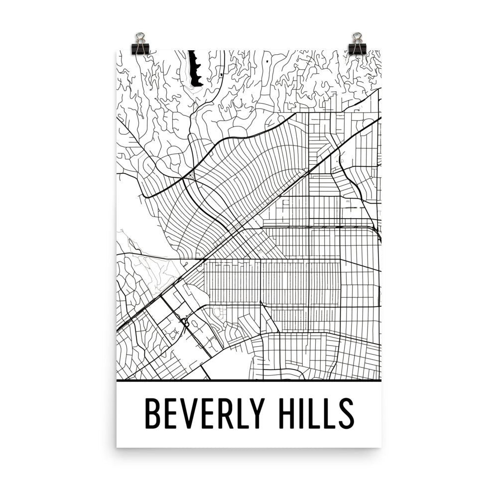 Beverly Hills CA Street Map Poster White