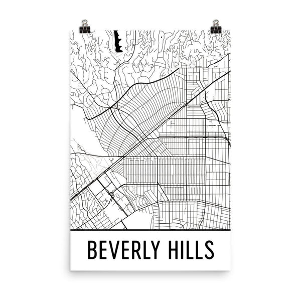 Beverly Hills CA Street Map Poster White