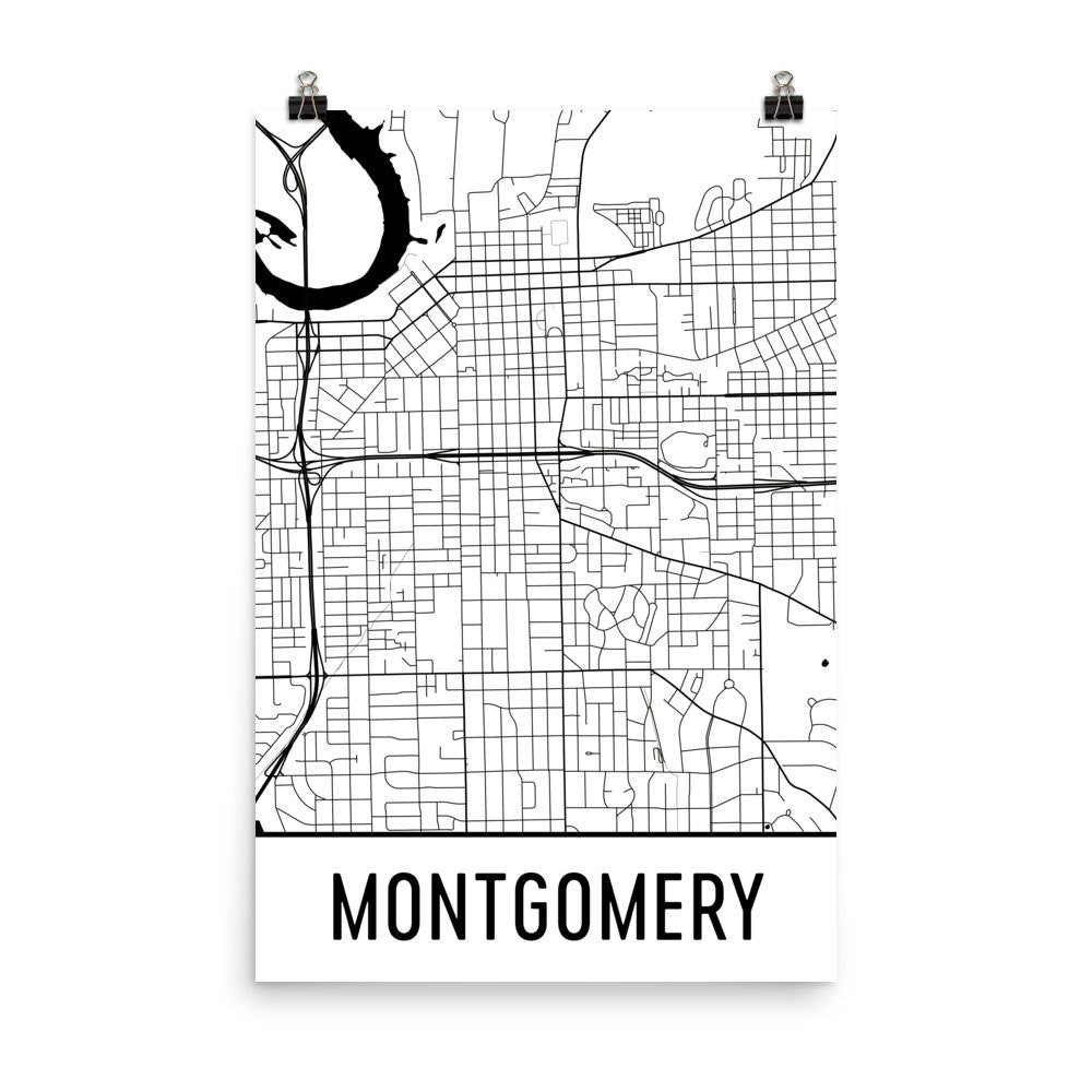 Montgomery AL Street Map Poster White