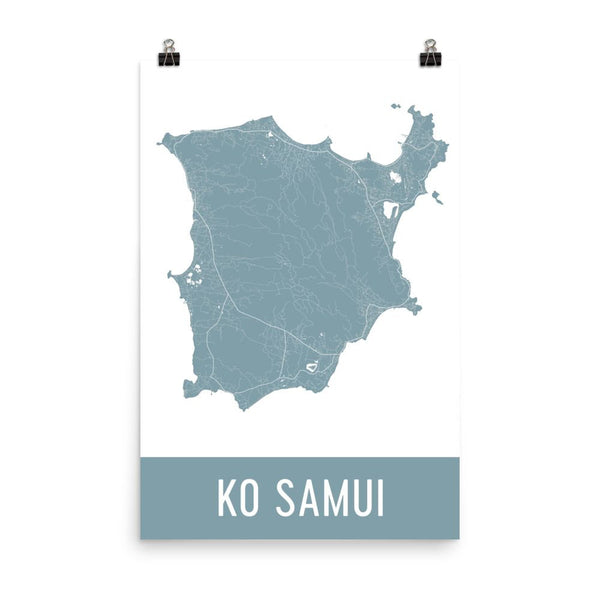 Ko Samui Thailand Street Map Poster White