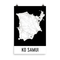 Ko Samui Thailand Street Map Poster Blue