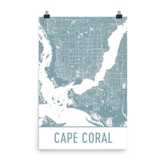 Cape Coral Florida Street Map Poster White