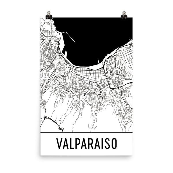 Valparaiso Chile Street Map Poster White