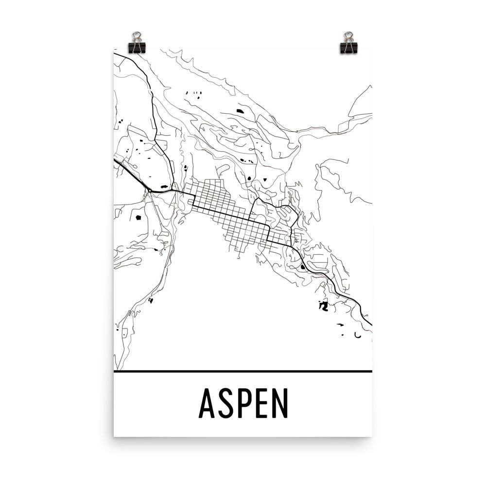 Aspen CO Street Map Poster White