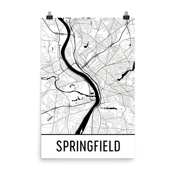 Springfield Massachusetts Street Map Poster White