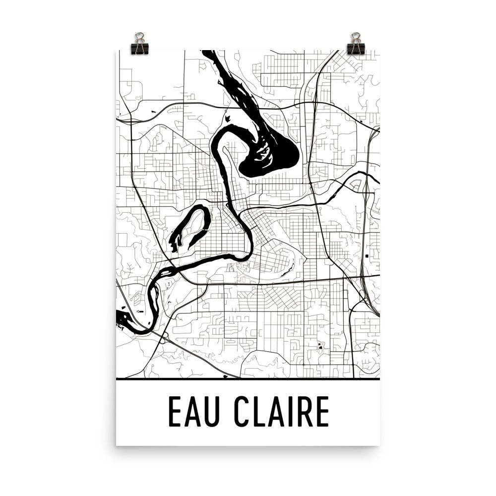Eau Claire WI Street Map Poster White