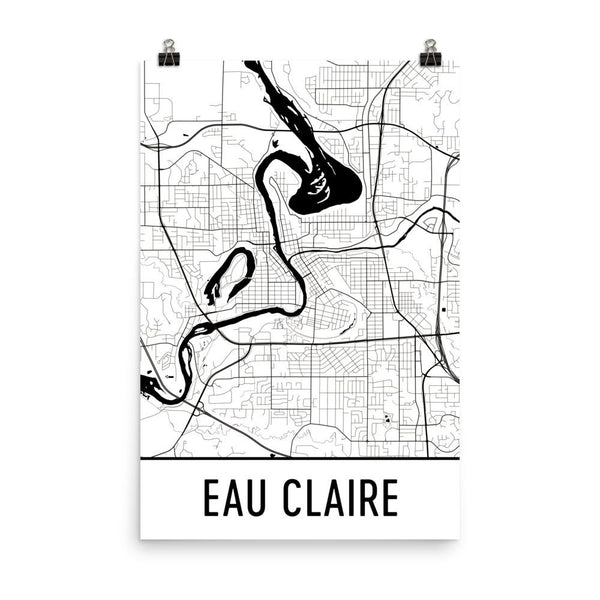 Eau Claire WI Street Map Poster White