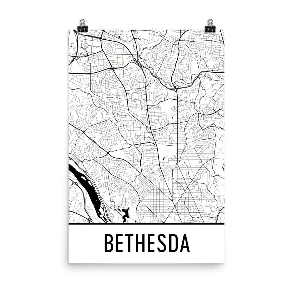 Bethesda Maryland Street Map Poster White