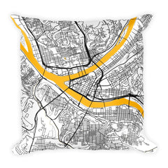 Pittsburgh black and white throw pillow with city map print 12x20