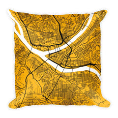 Pittsburgh black and white throw pillow with city map print 18x18