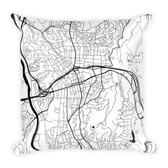 Asheville black and white throw pillow with city map print 18x18