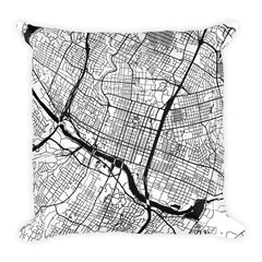 Austin black and white throw pillow with city map print 18x18