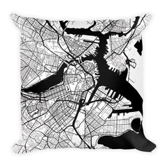 Boston black and white throw pillow with city map print 18x18