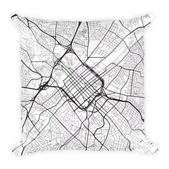 Charlotte black and white throw pillow with city map print 18x18