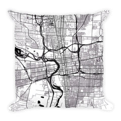 Columbus black and white throw pillow with city map print 18x18
