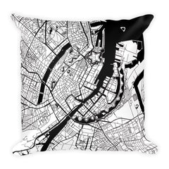 Copenhagen black and white throw pillow with city map print 18x18