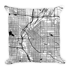 Denver black and white throw pillow with city map print 18x18