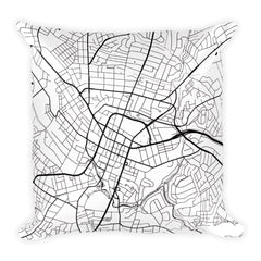 Greenville black and white throw pillow with city map print 18x18