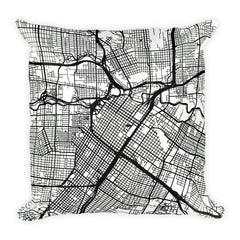 Houston black and white throw pillow with city map print 18x18