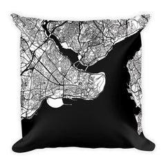 Istanbul black and white throw pillow with city map print 18x18