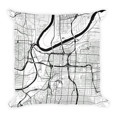 Kansas City black and white throw pillow with city map print 18x18