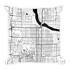Lawrence black and white throw pillow with city map print 18x18