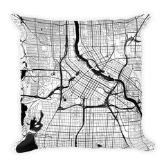 Minneapolis black and white throw pillow with city map print 18x18