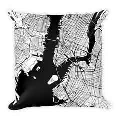 New York black and white throw pillow with city map print 18x18