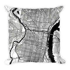Philadelphia PA black and white throw pillow with city map print 18x18