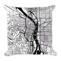 Portland OR black and white throw pillow with city map print 18x18