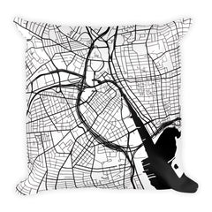 Providence black and white throw pillow with city map print 18x18