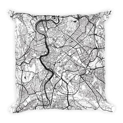 Rome black and white throw pillow with city map print 18x18