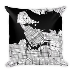Vancouver black and white throw pillow with city map print 18x18