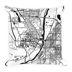 West Lafayette black and white throw pillow with city map print 18x18