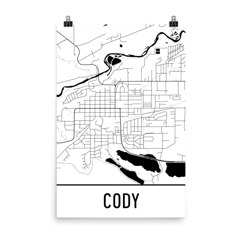 Cody Map WY Street Map Poster White