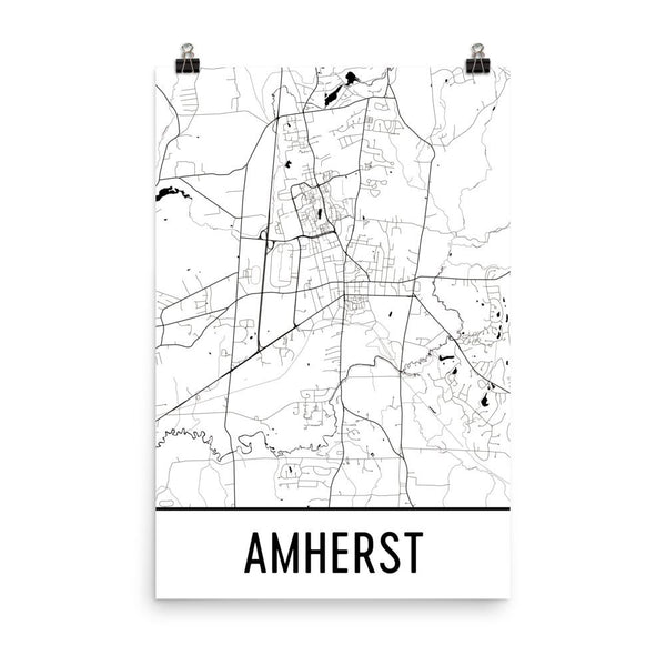 Amherst MA Street Map Poster White