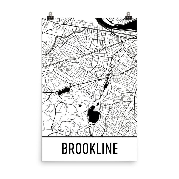 Brookline MA Street Map Poster White