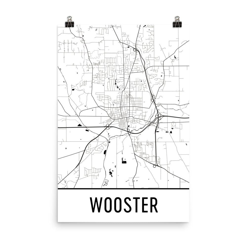 Wooster OH Street Map Poster White