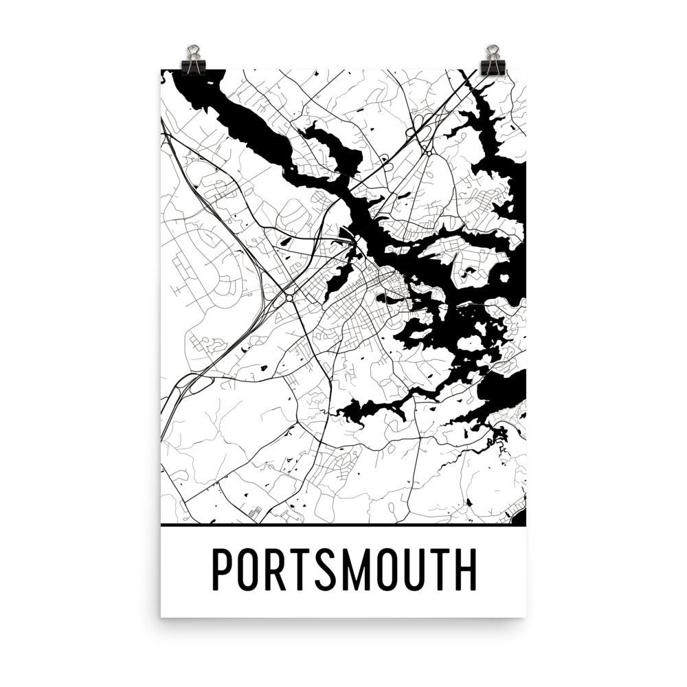 Portsmouth NH Street Map Poster White